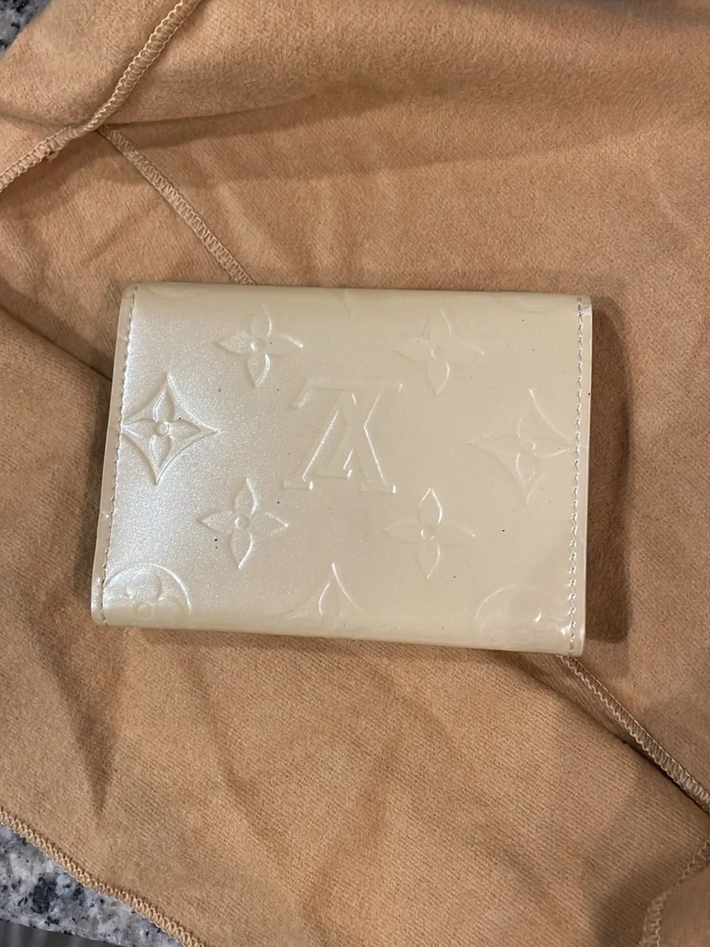 Louis Vuitton Cream Vernis Monogram Compact Wallet with Gold Hardware